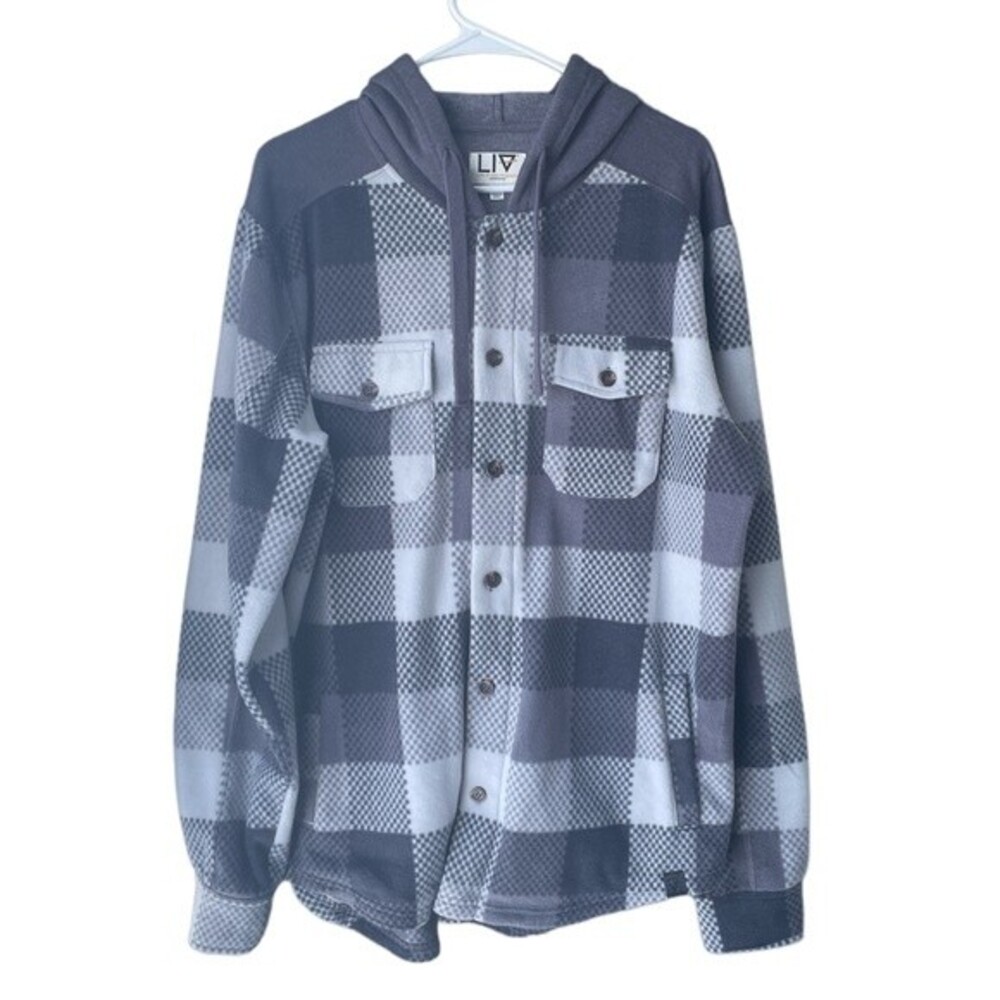 Liv Outdoor Gray Plaid Spectral Shirt Jacket Hood Size L